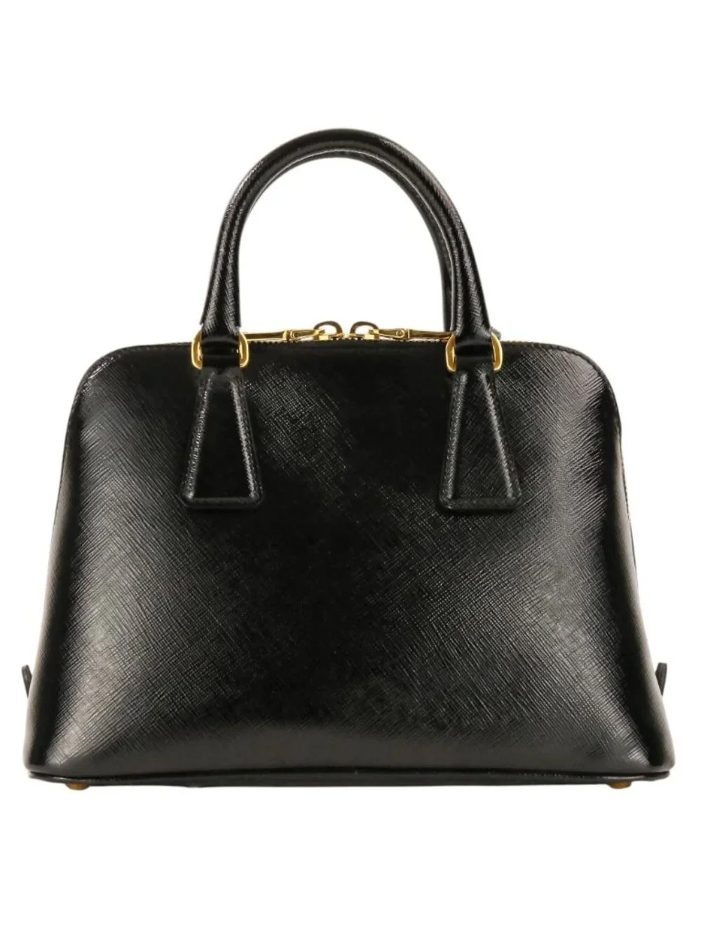 Prada Triangle Logo Leather Saffiano Vernis Clock 2-Way Shoulder Bag Black